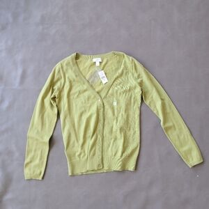 NWT Ann Taylor Loft Neutral Green Cardigan Sweater, Medium, Pima Cotton